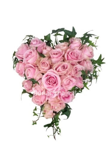 Cuore medio cm 25 crica di rose rosa