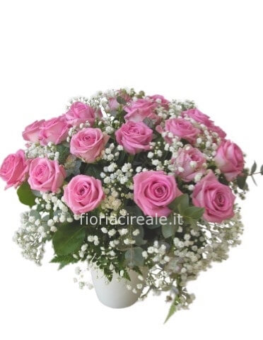 bouquet 19 rose rosa stelo cm30